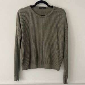 Brandy Melville Long Sleeve Knit Top Olive Green OS Slouchy Oversized Casual